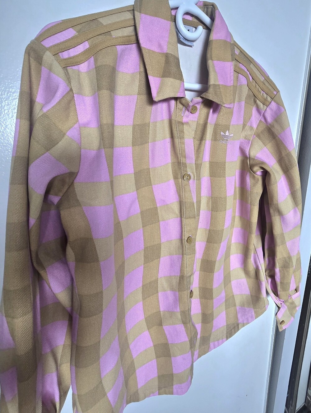 adidas Pink and Tan Plaid Button-Down Shirt